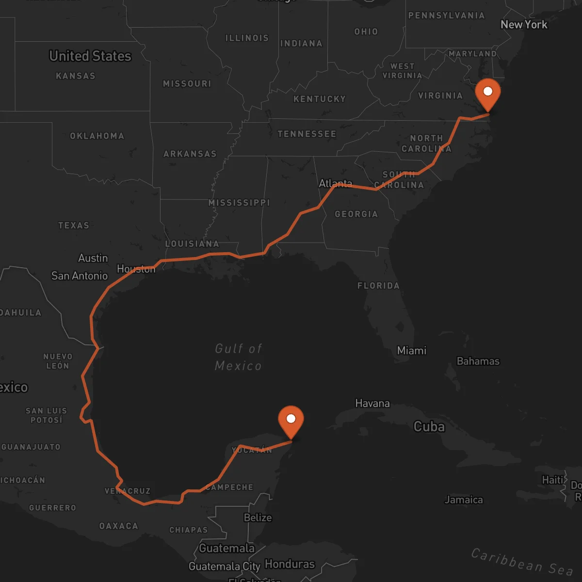 Ruta Cancún - Virginia Beach