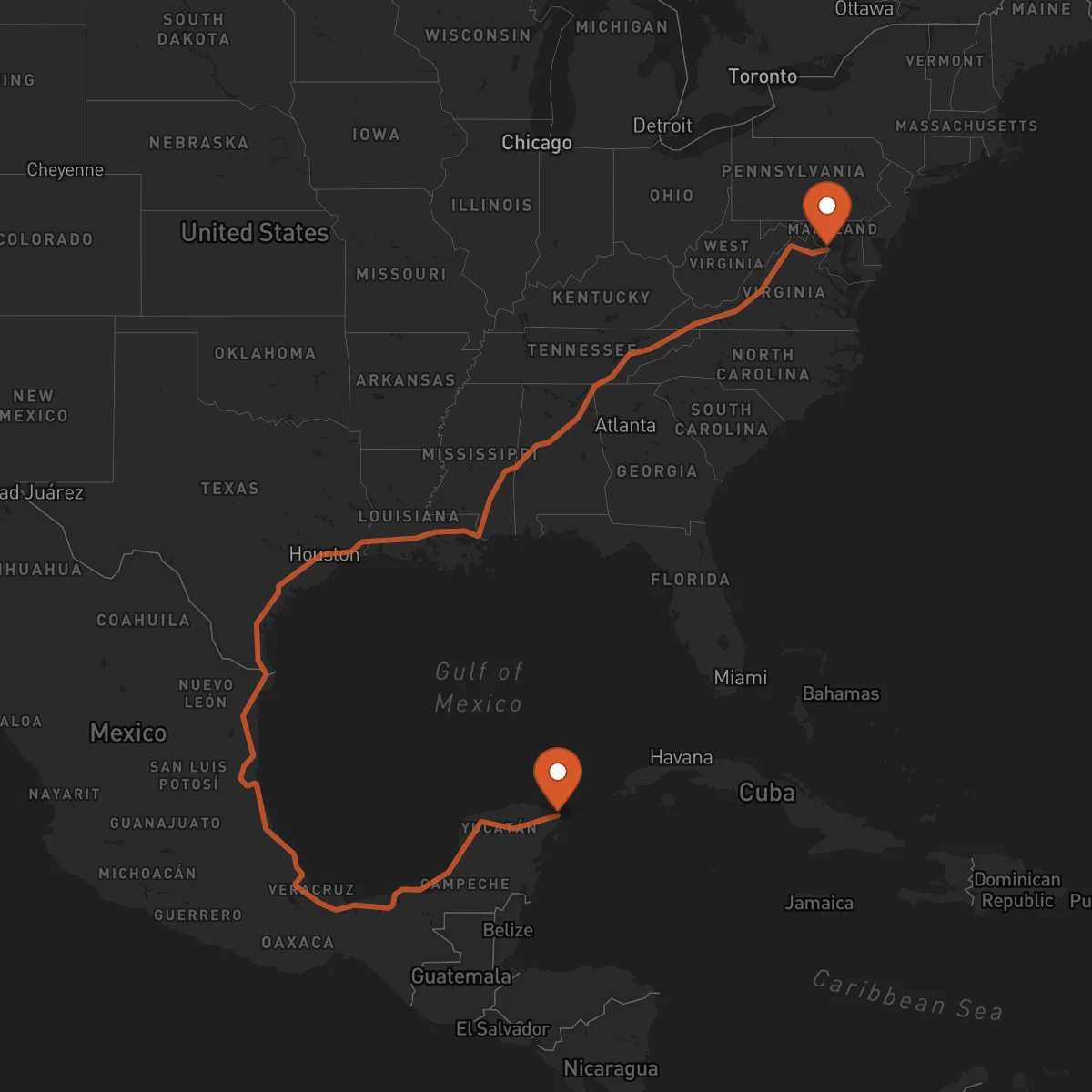 Ruta Cancún - Washington D.C.