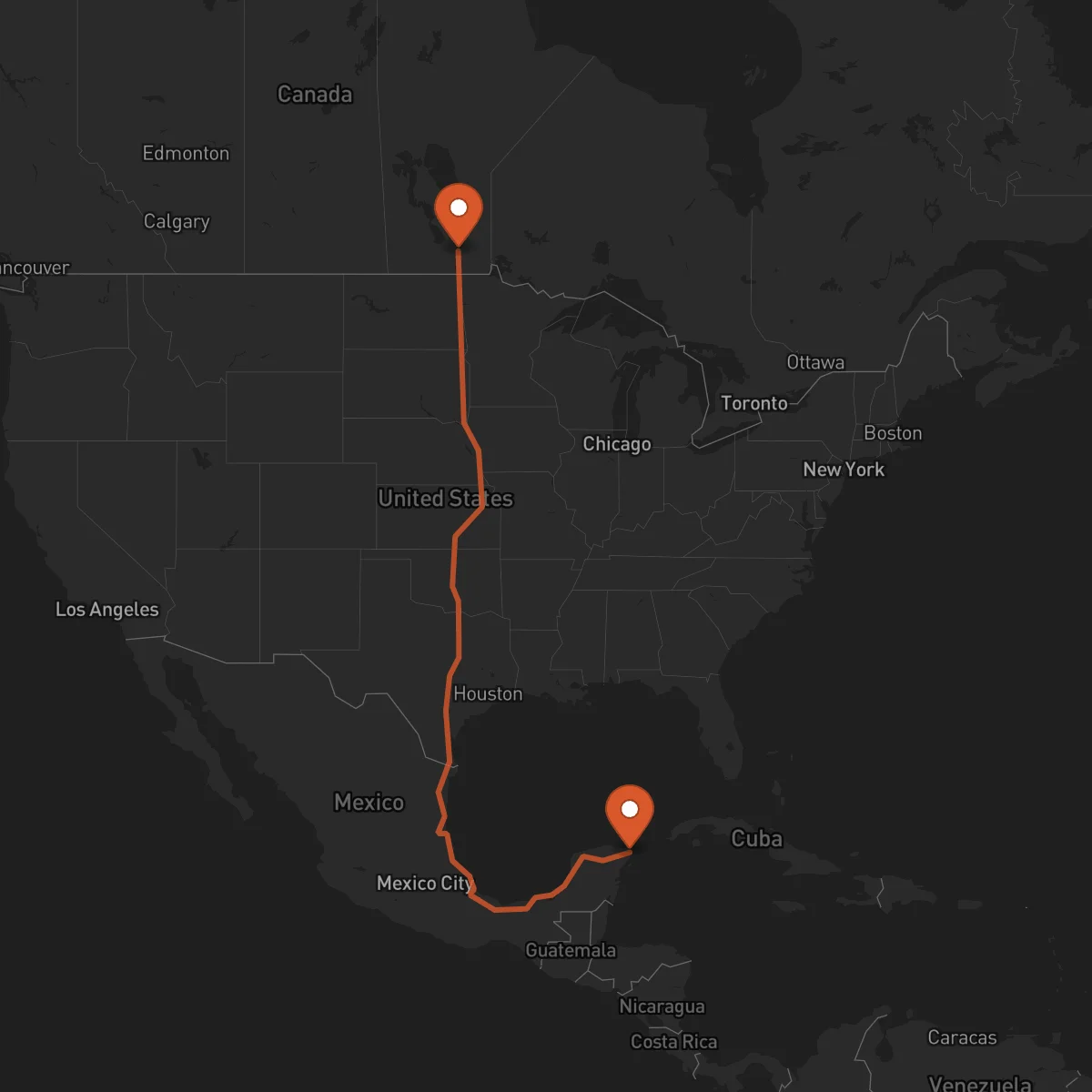 Ruta Cancún - Winnipeg