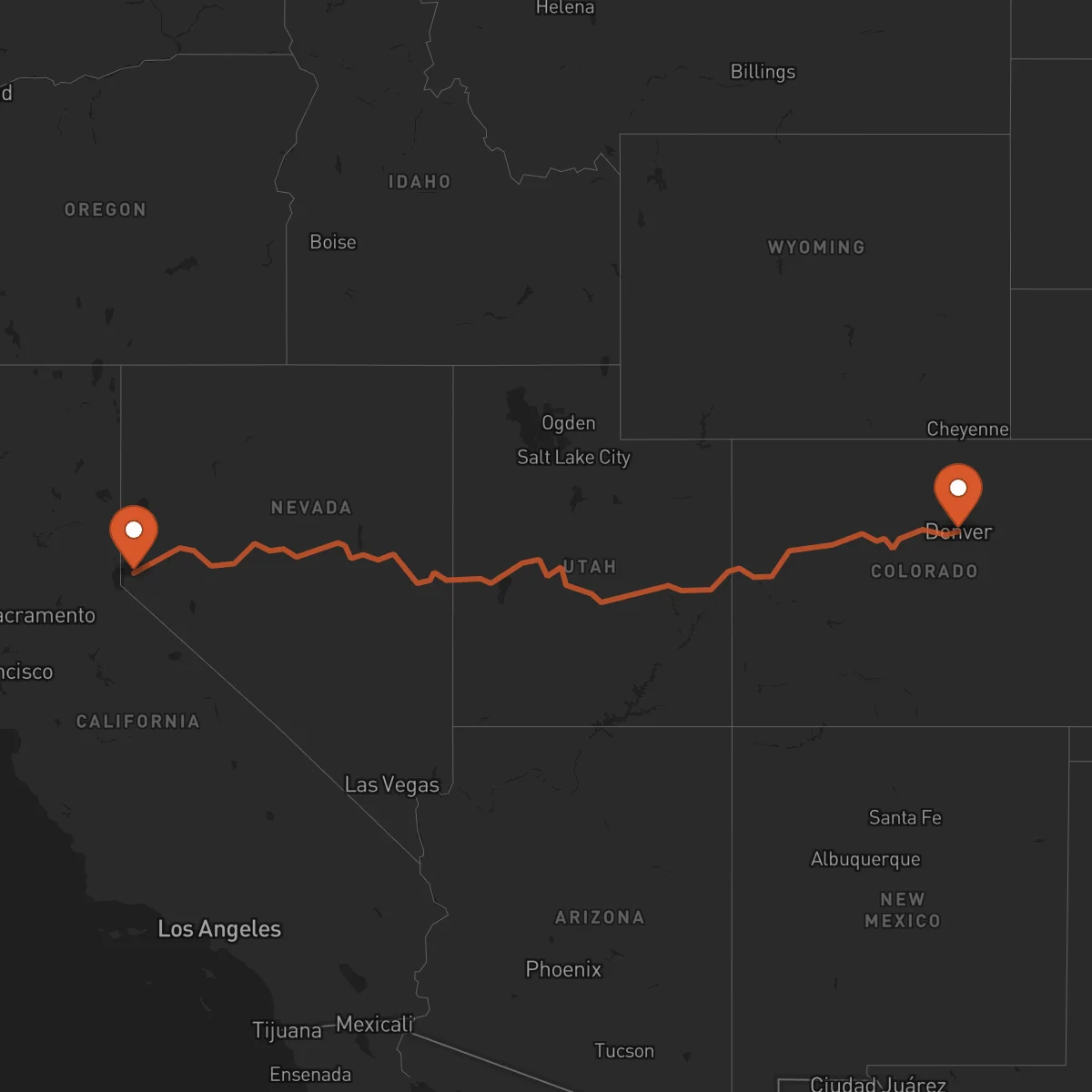 Ruta Carson City - Denver