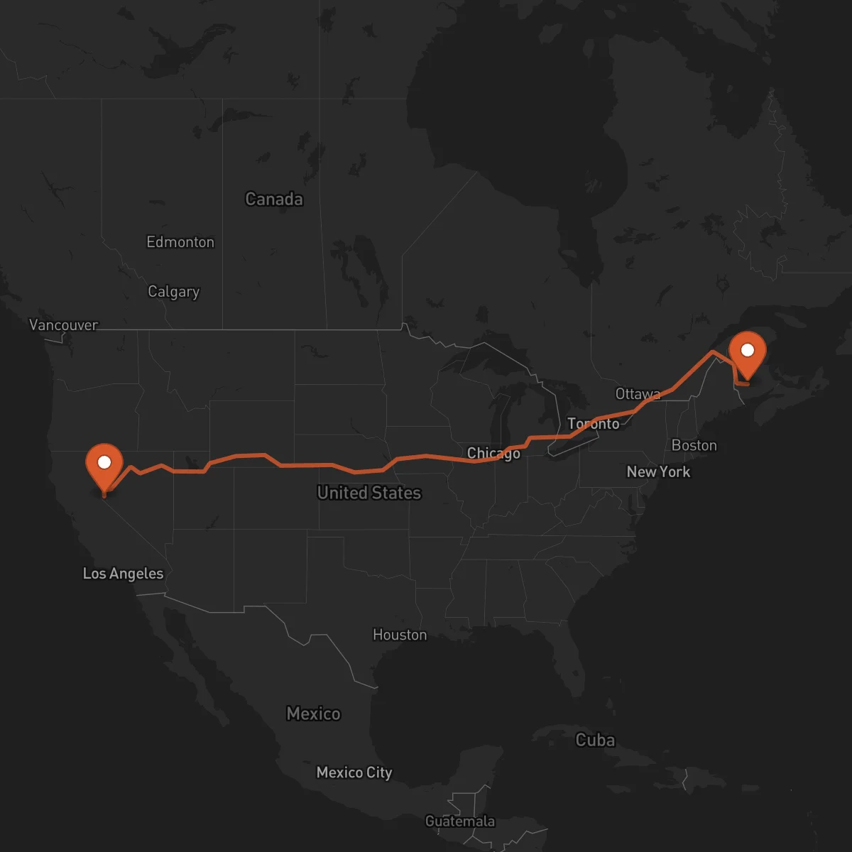 Ruta Fredericton - Carson City