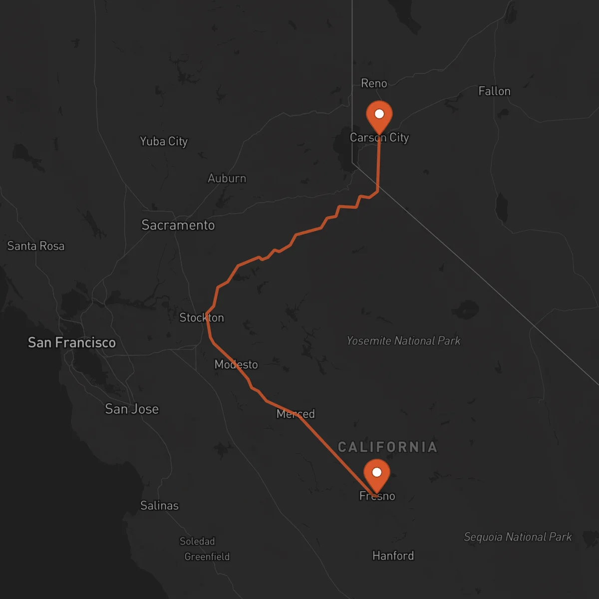 Ruta Carson City - Fresno