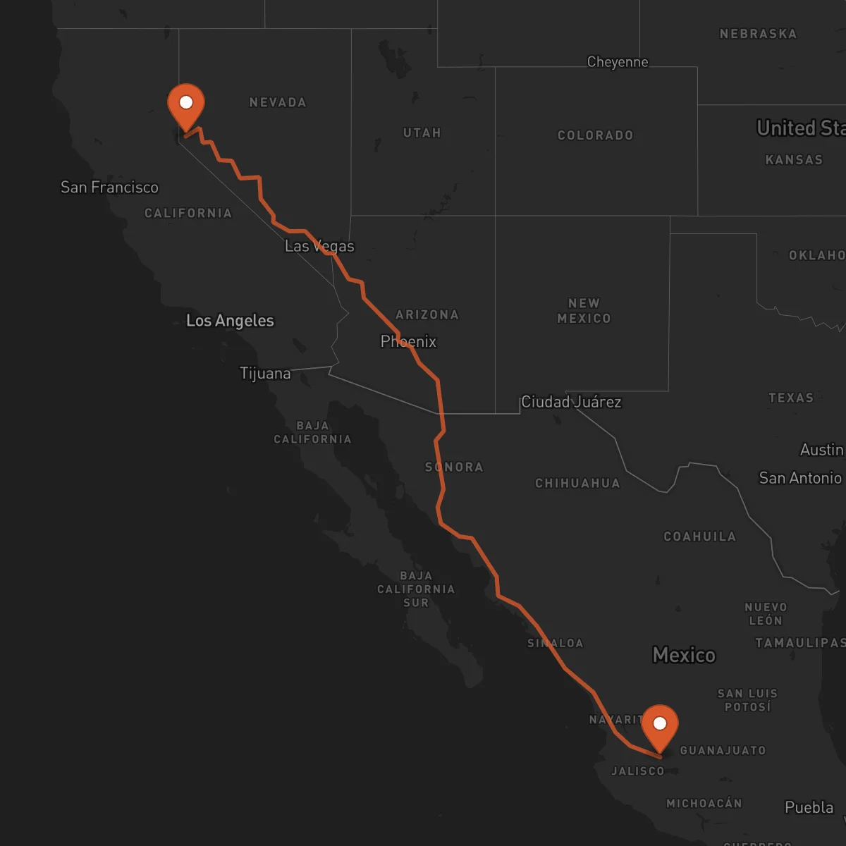 Ruta Guadalajara - Carson City
