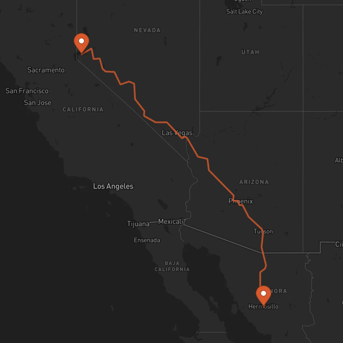 Ruta Hermosillo - Carson City