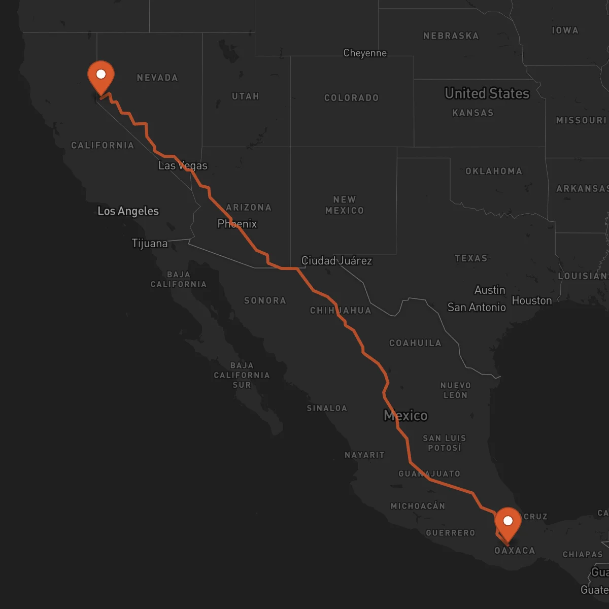 Ruta Oaxaca de Juárez - Carson City