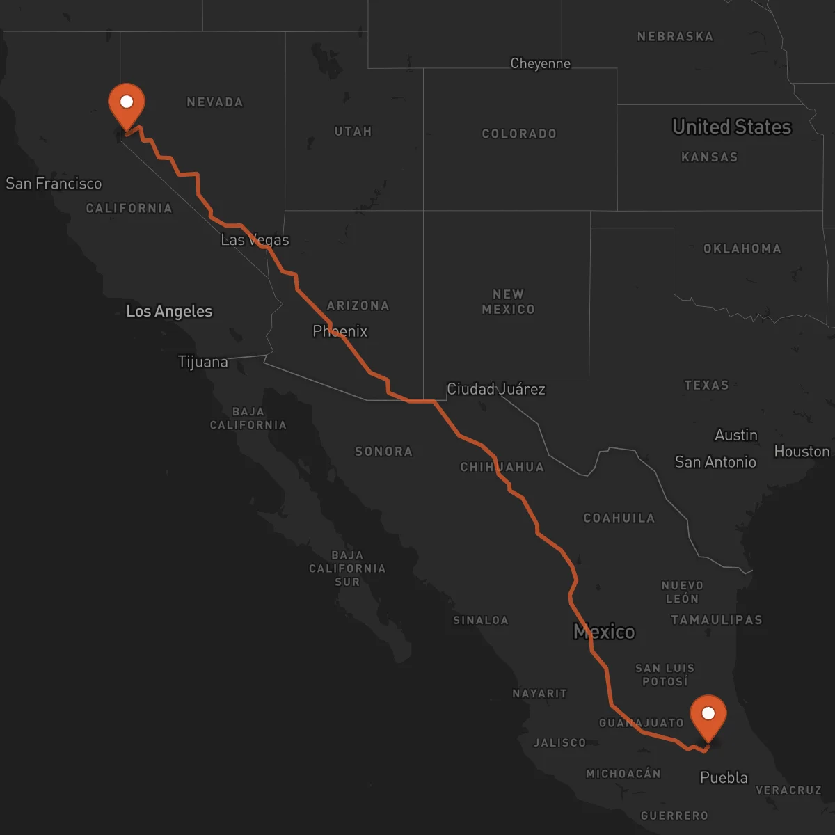 Ruta Carson City - Pachuca de Soto