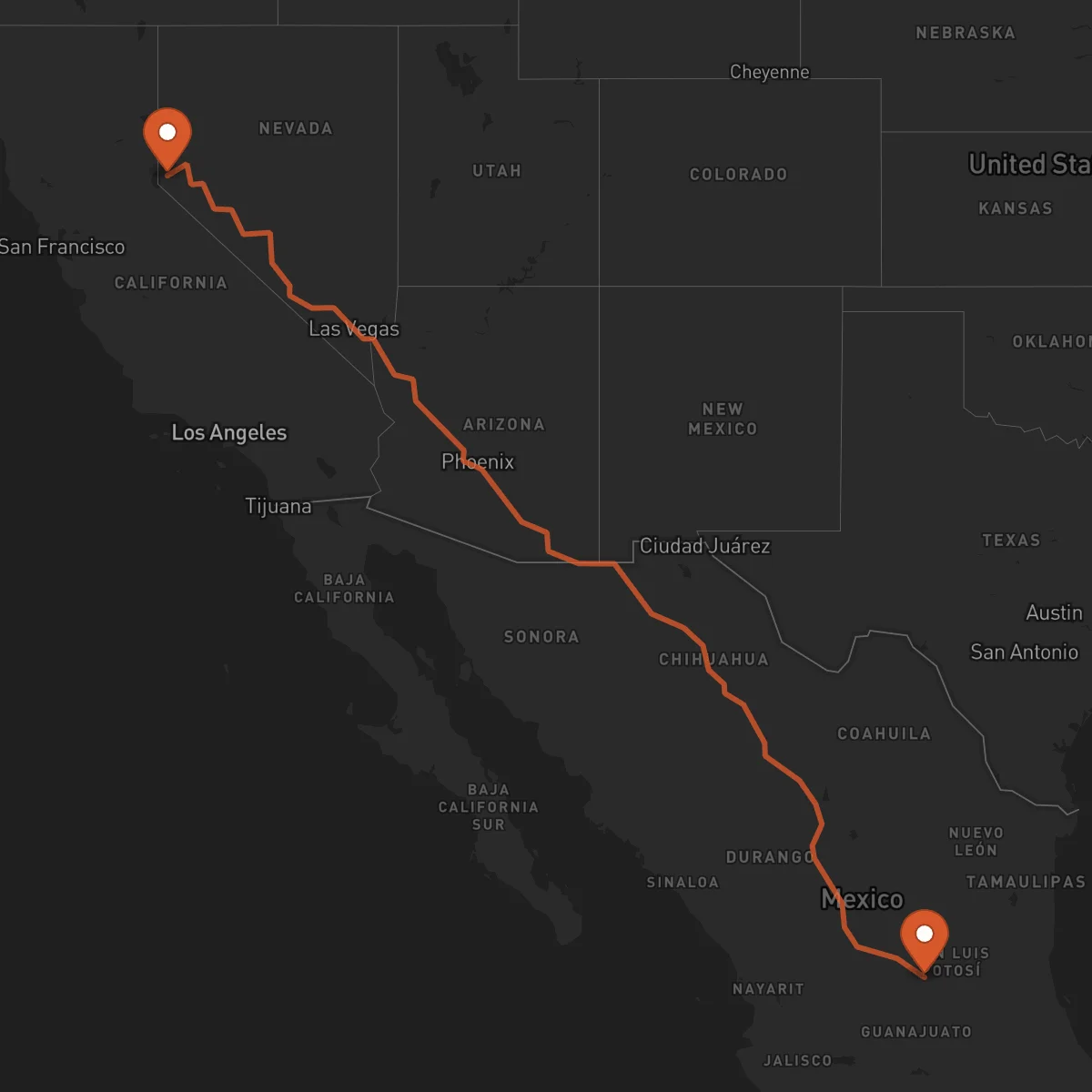 Ruta San Luis Potosí - Carson City