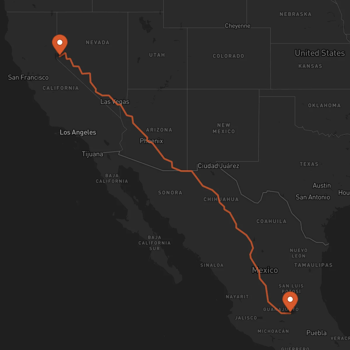 Ruta Santiago de Querétaro - Carson City
