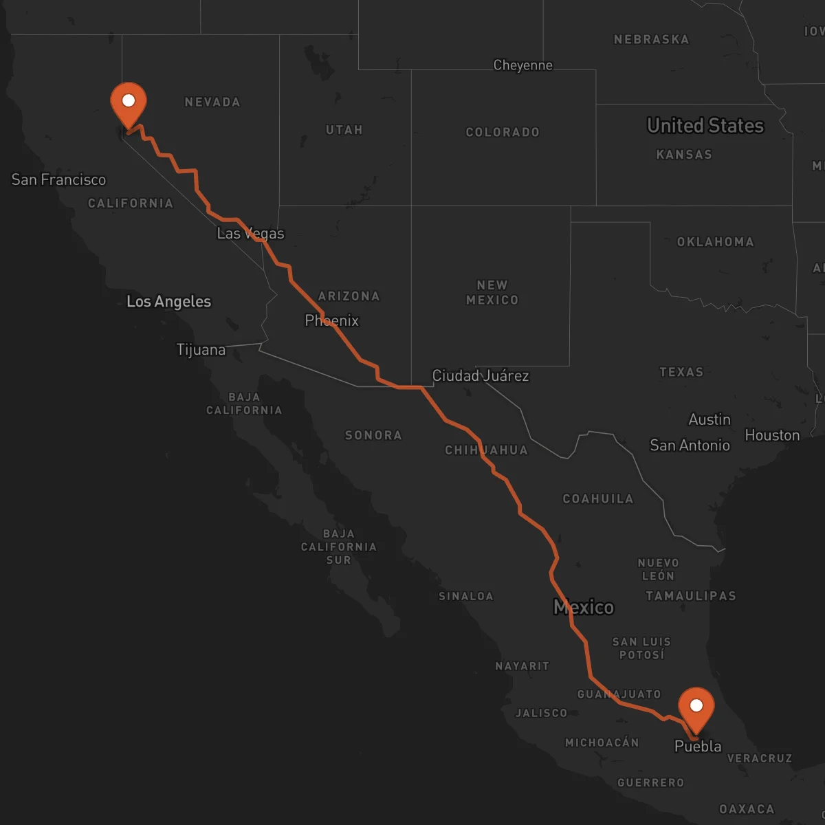 Ruta Carson City - Tlaxcala de Xicohténcatl