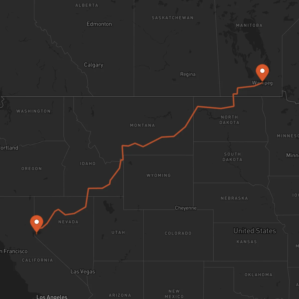 Ruta Carson City - Winnipeg