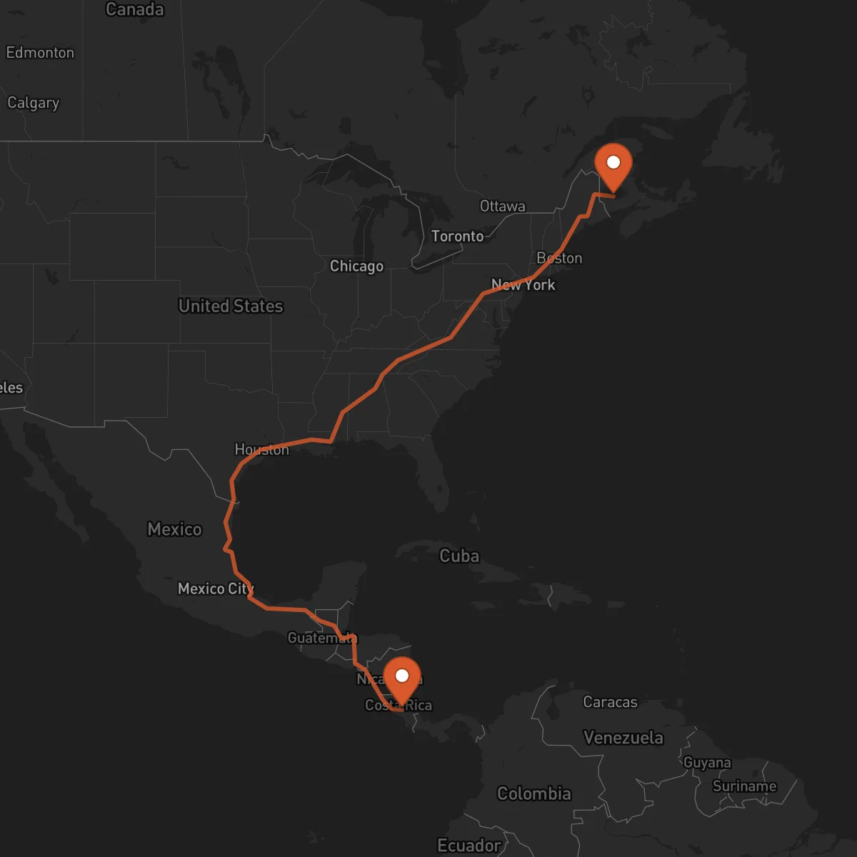 Ruta Cartago - Fredericton