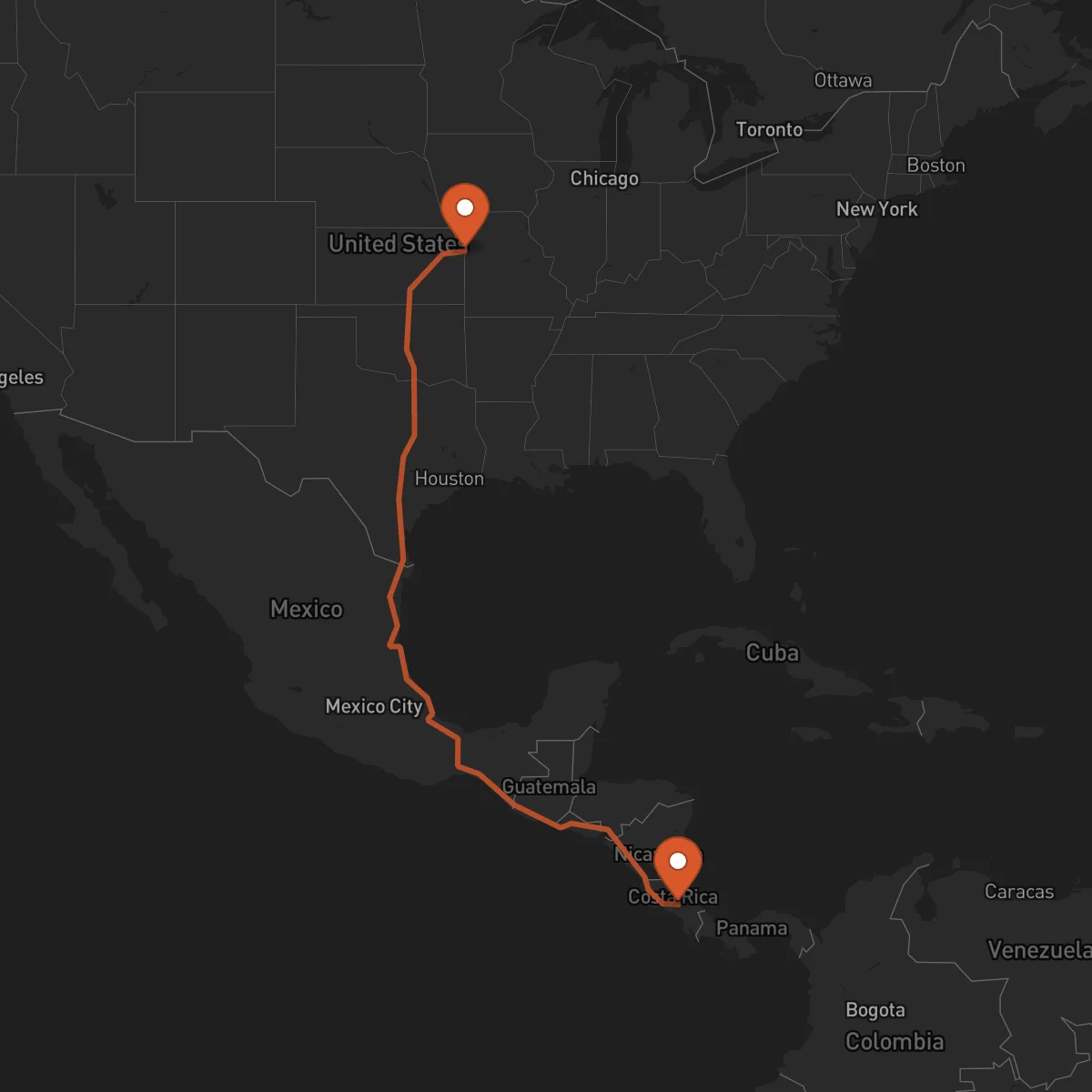 Ruta Cartago - Kansas City