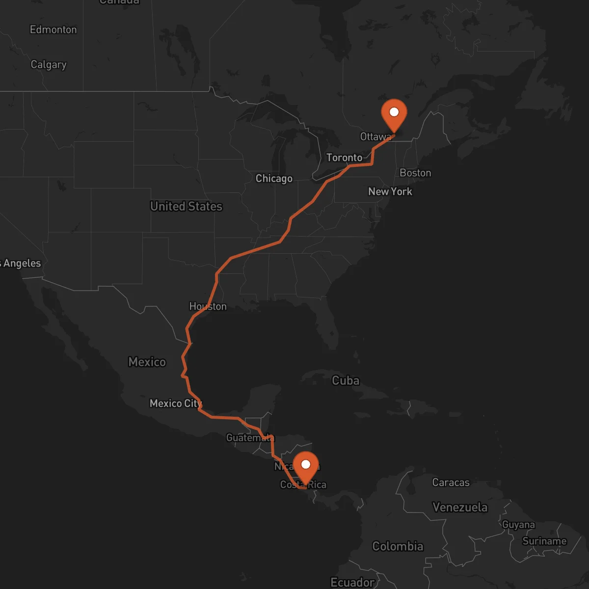 Ruta Montréal - Cartago