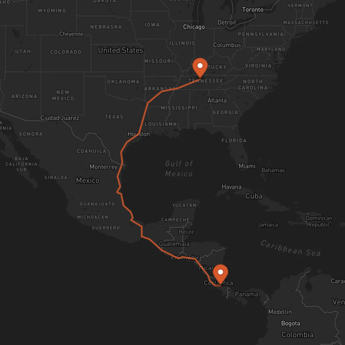 Ruta Cartago - Nashville