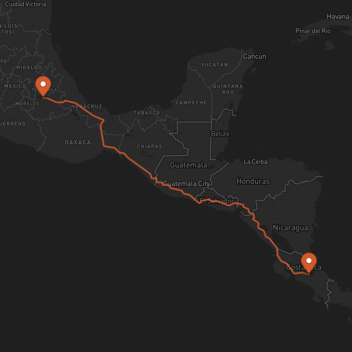 Ruta Puebla de Zaragoza - Cartago