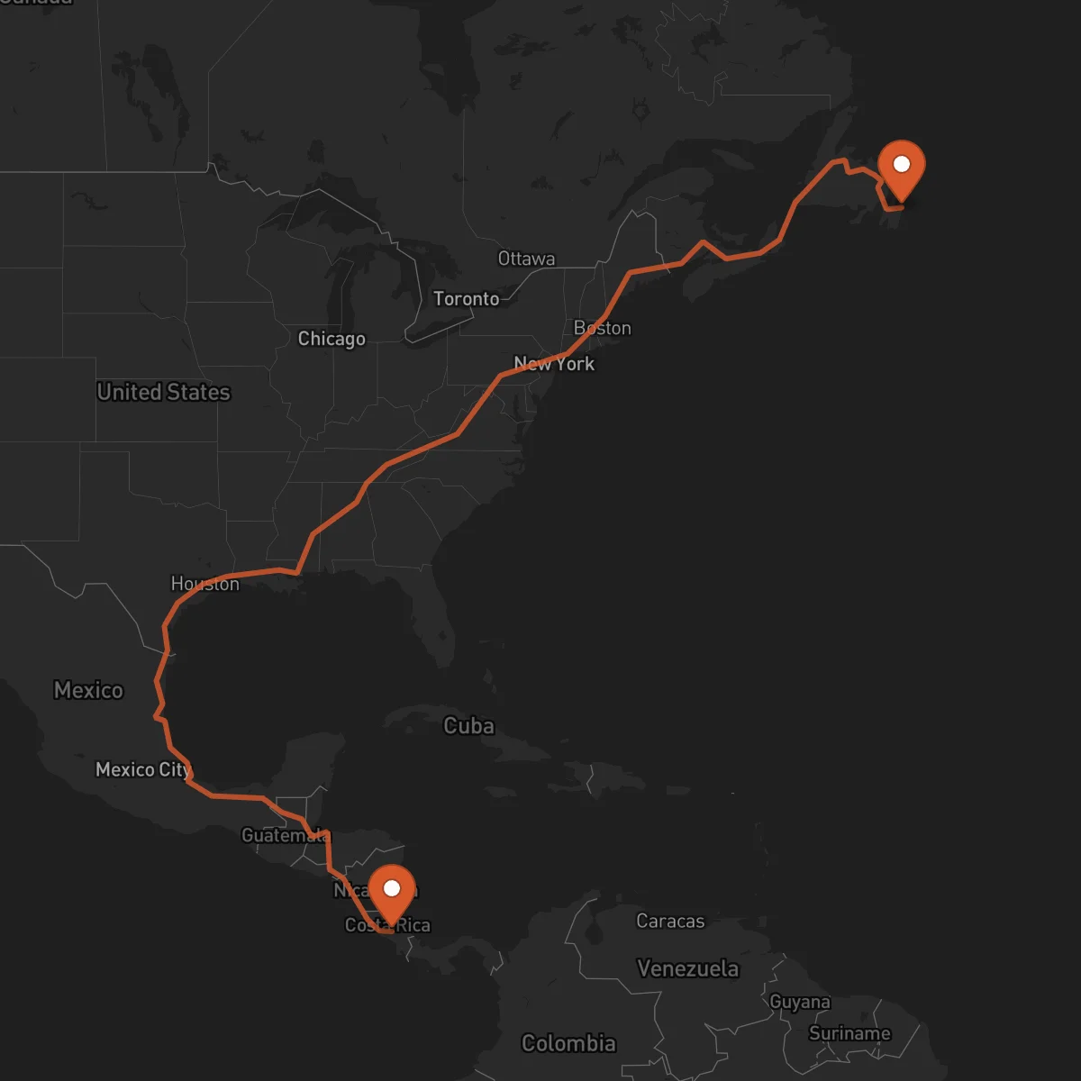 Ruta San Juan de Terranova (St. John's) - Cartago