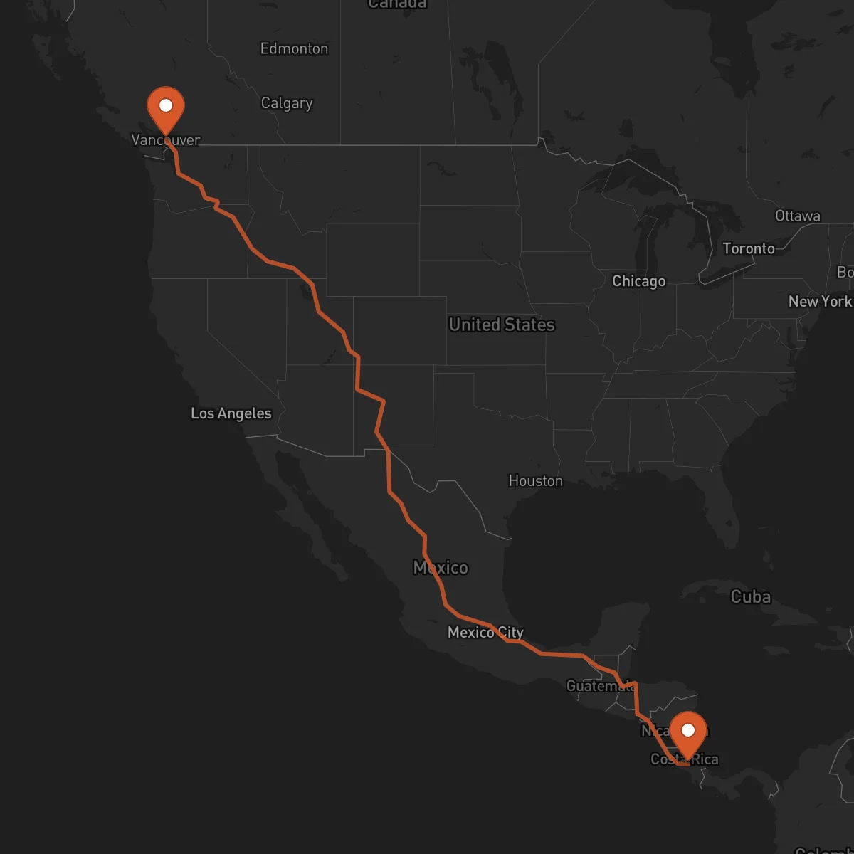 Ruta Vancouver - Cartago