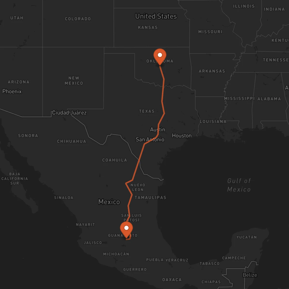 Ruta Oklahoma City - Celaya