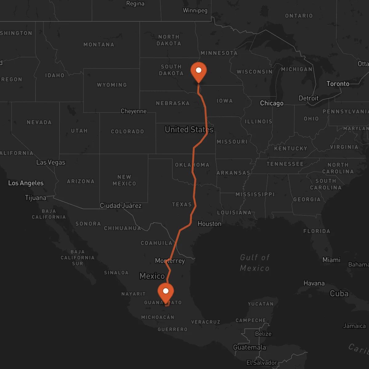 Ruta Sioux Falls - Celaya