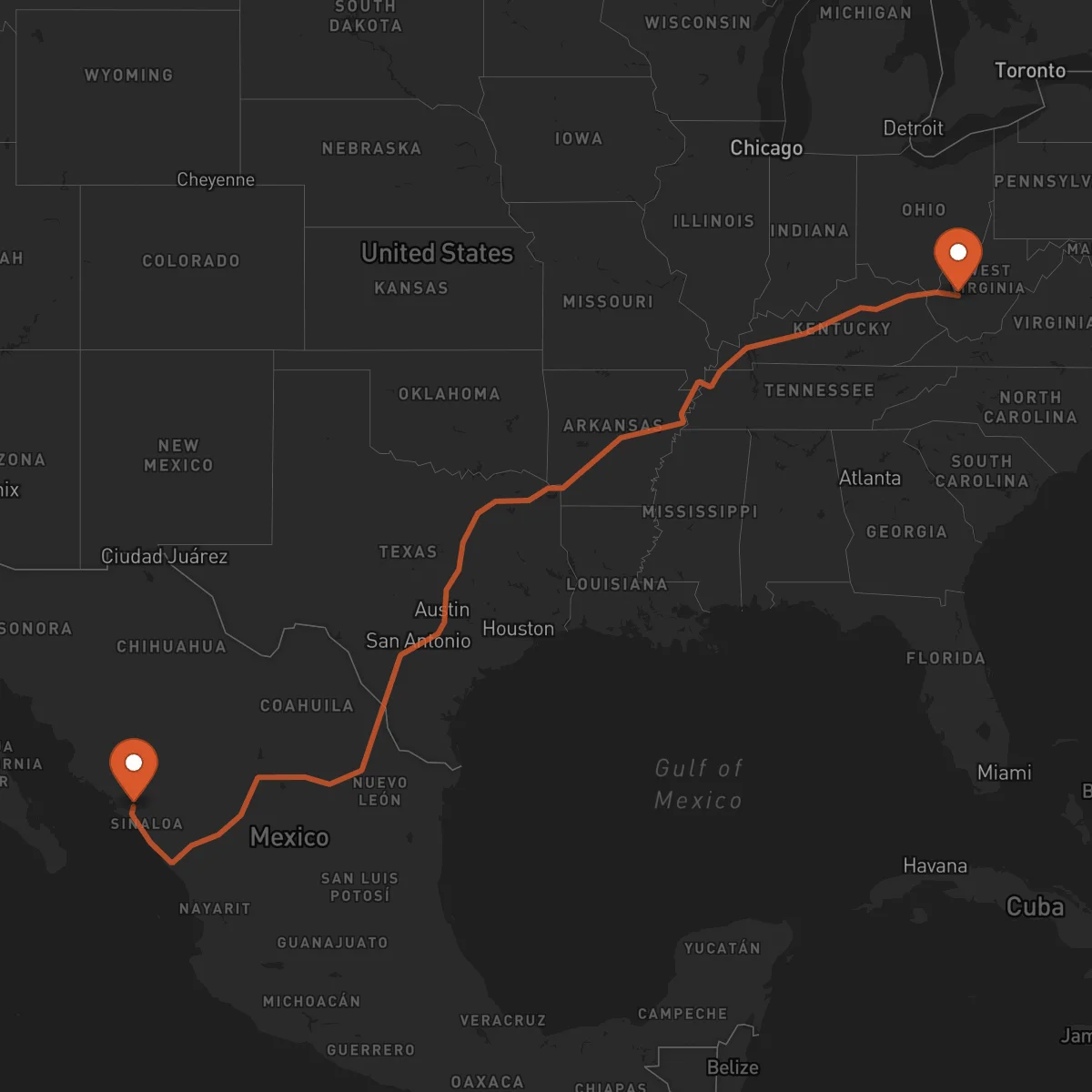 Ruta Charleston - Culiacán Rosales