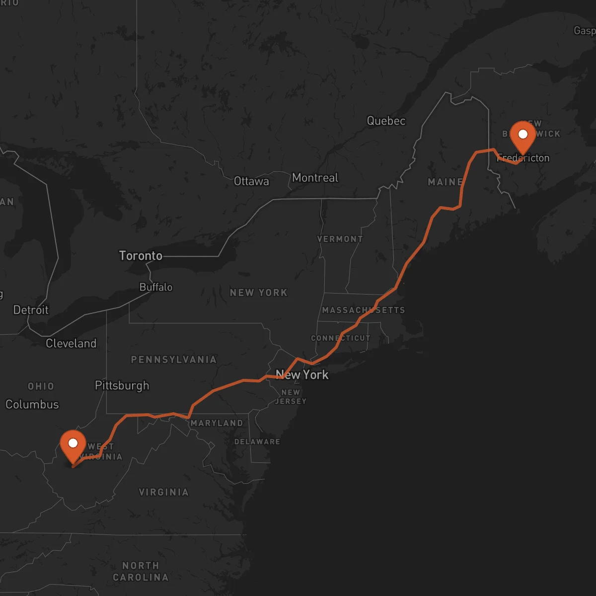 Ruta Fredericton - Charleston