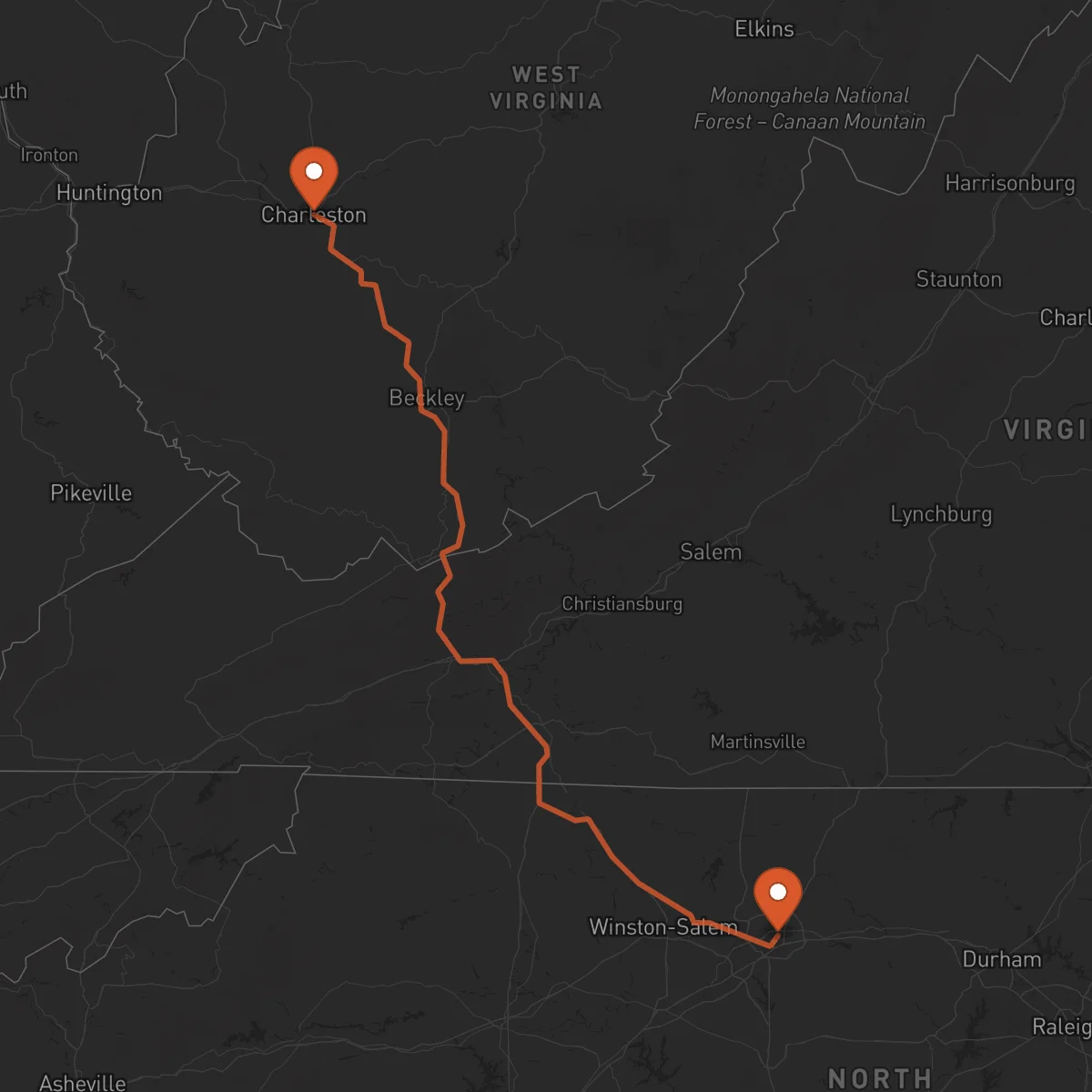 Ruta Charleston - Greensboro