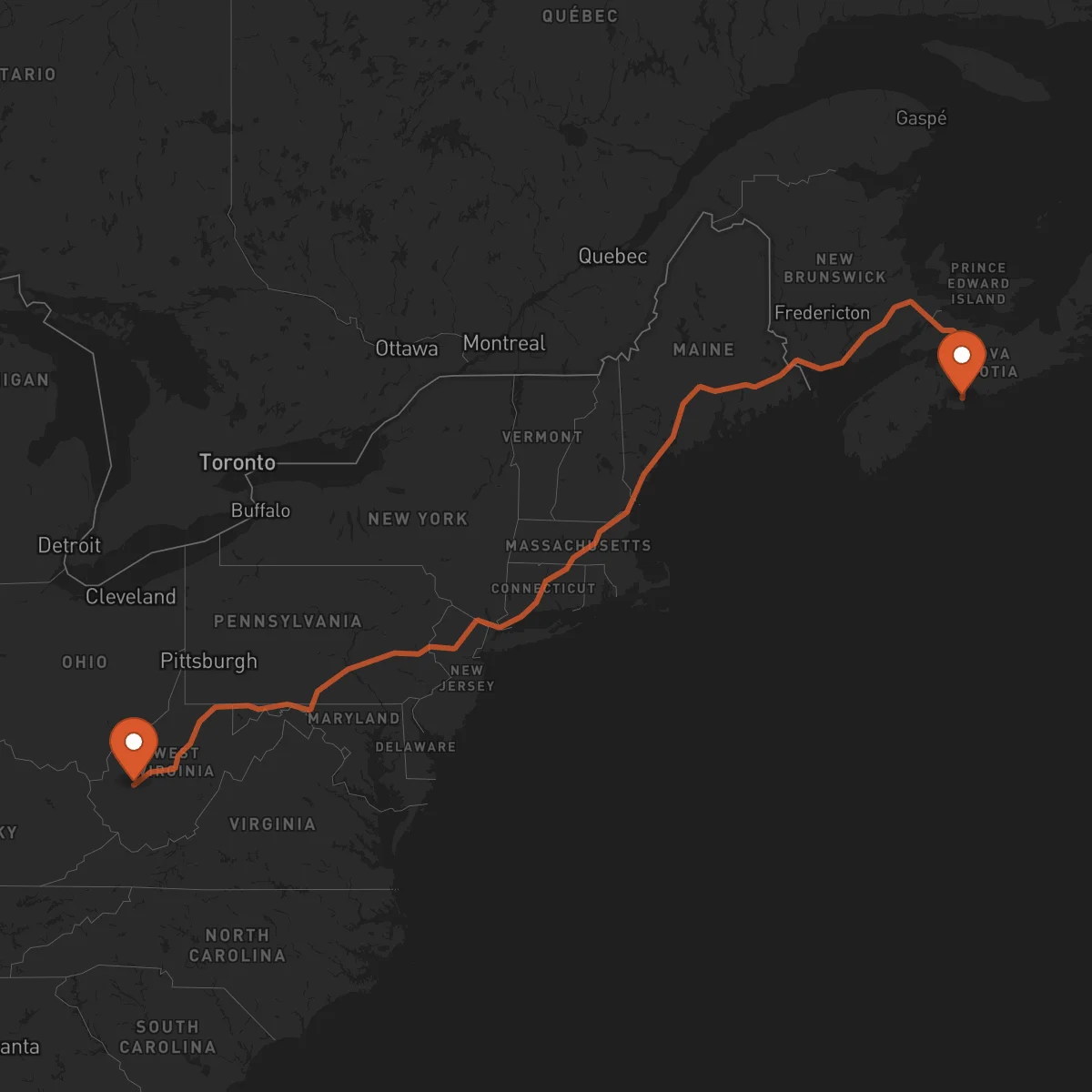 Ruta Charleston - Halifax