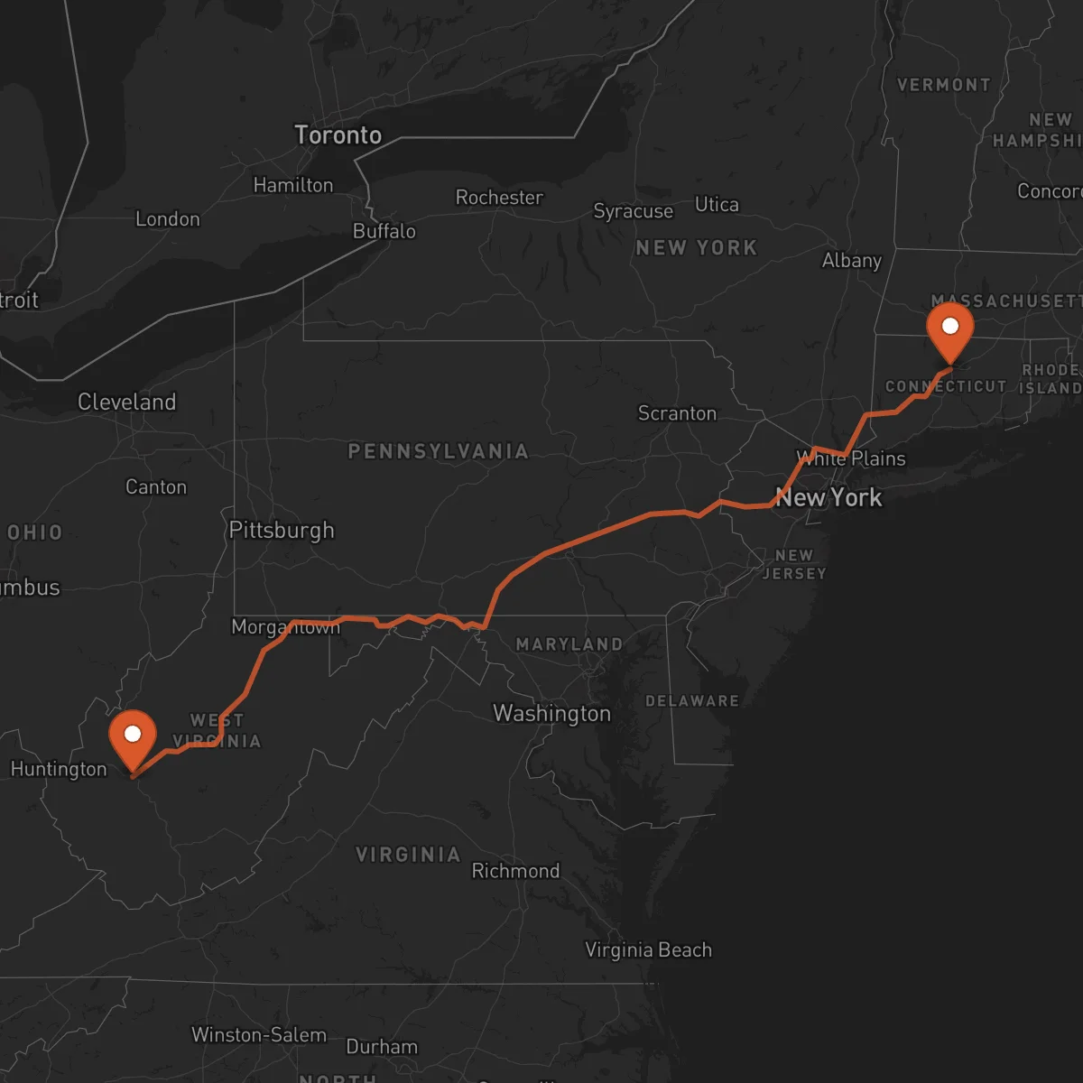 Ruta Charleston - Hartford