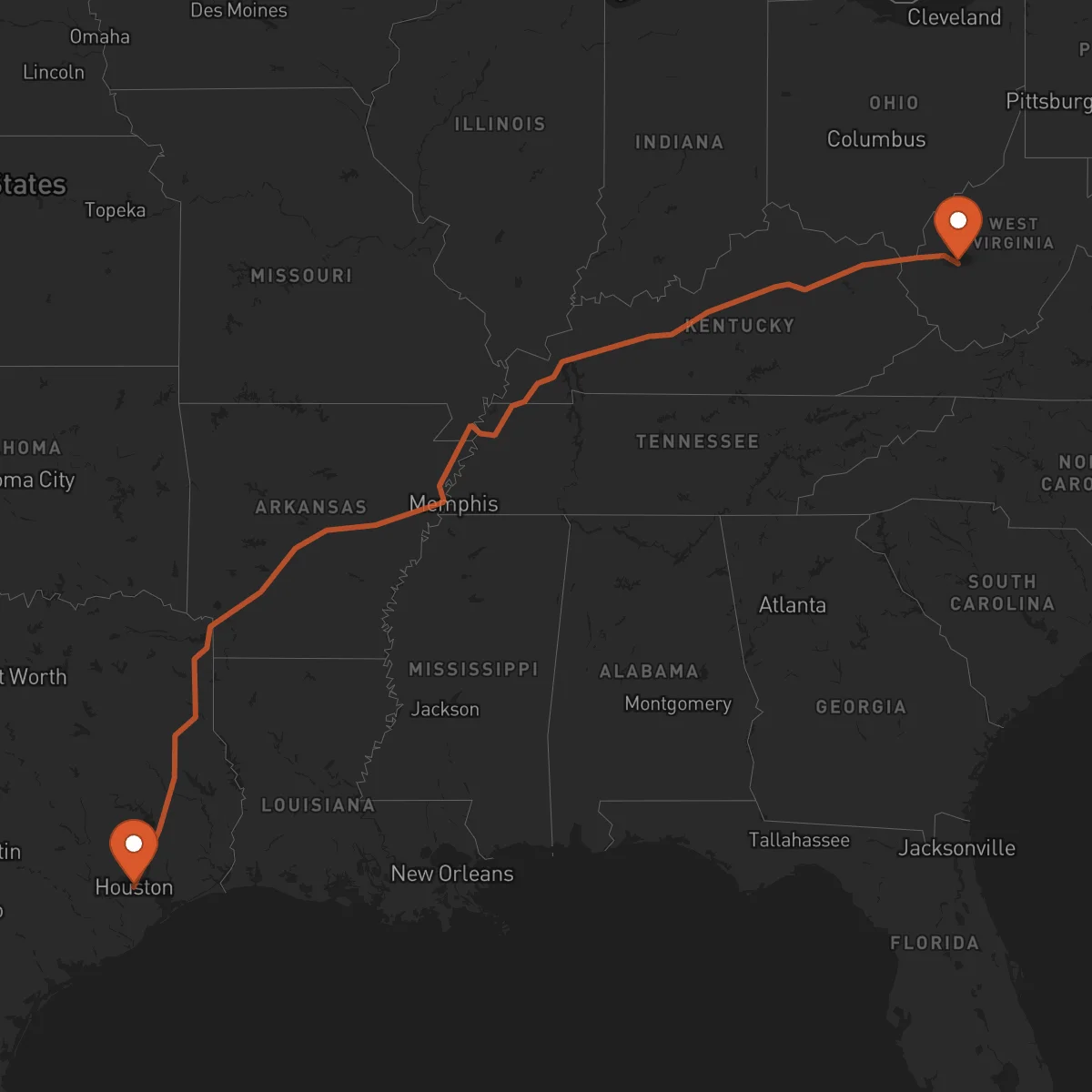 Ruta Charleston - Houston