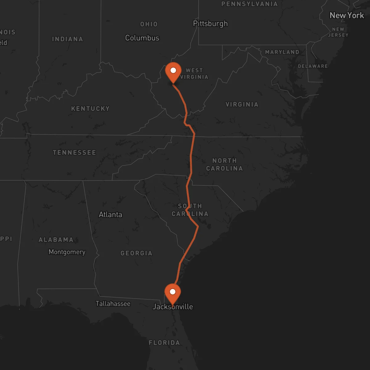 Ruta Jacksonville - Charleston