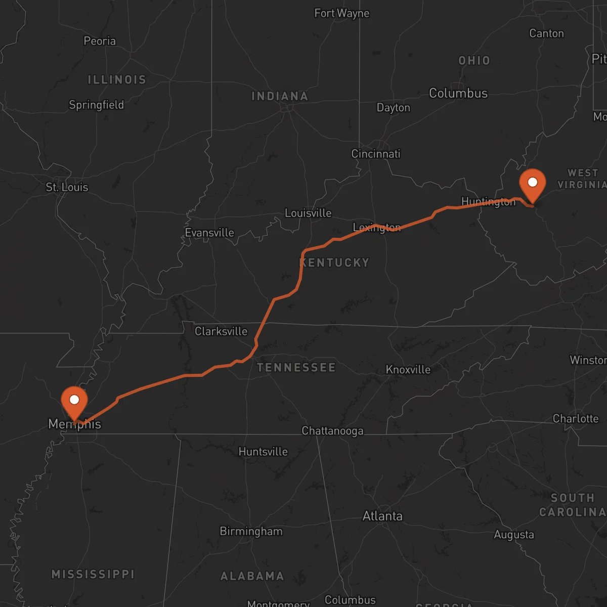 Ruta Charleston - Memphis