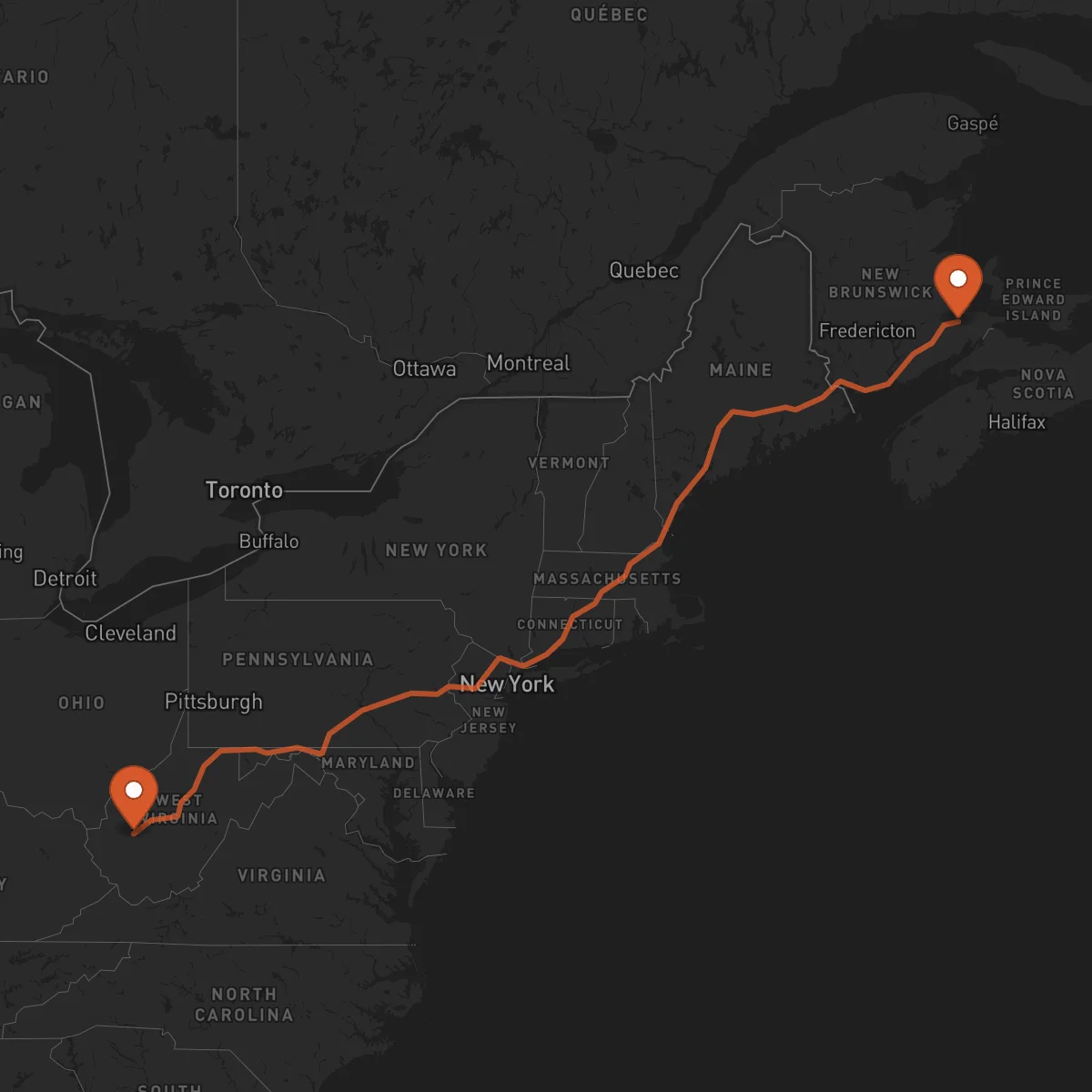 Ruta Charleston - Moncton