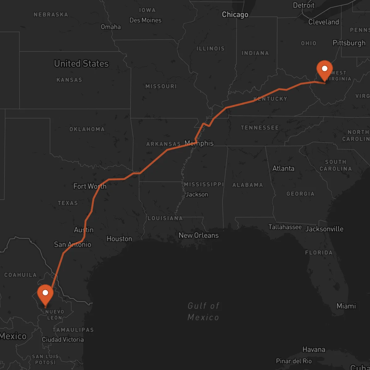Ruta Charleston - Monterrey
