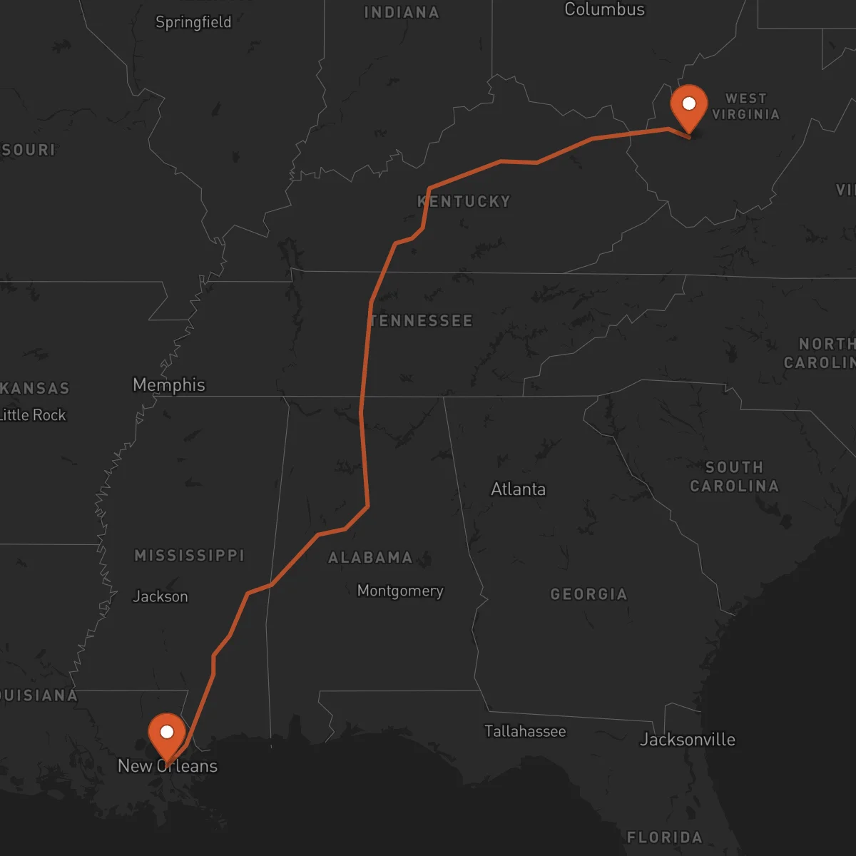 Ruta Charleston - New Orleans