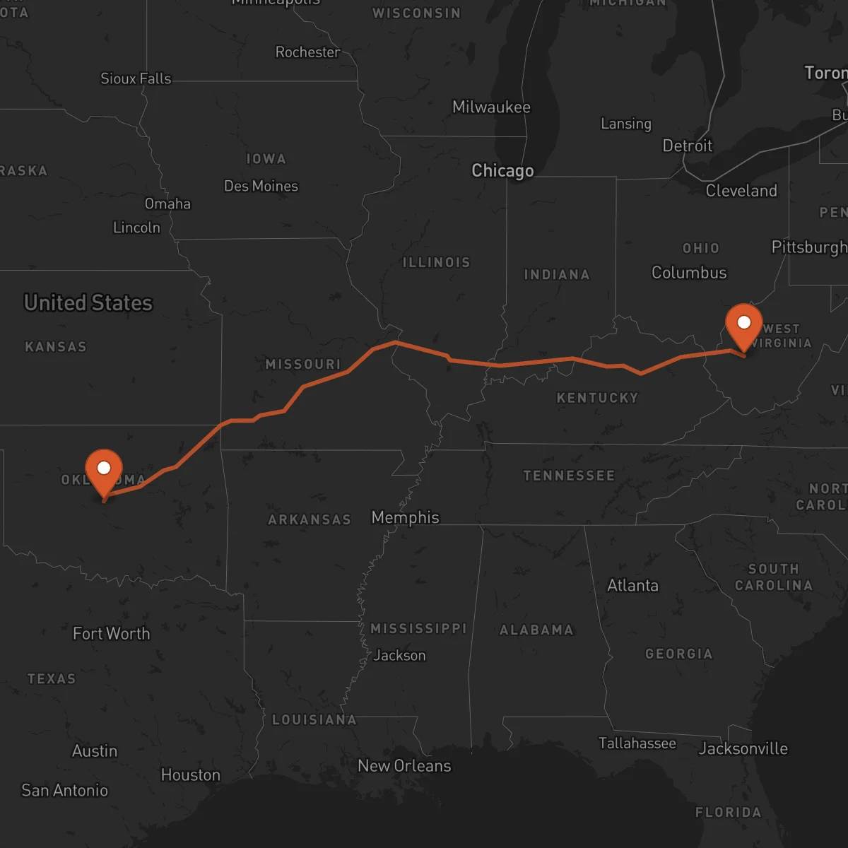 Ruta Oklahoma City - Charleston