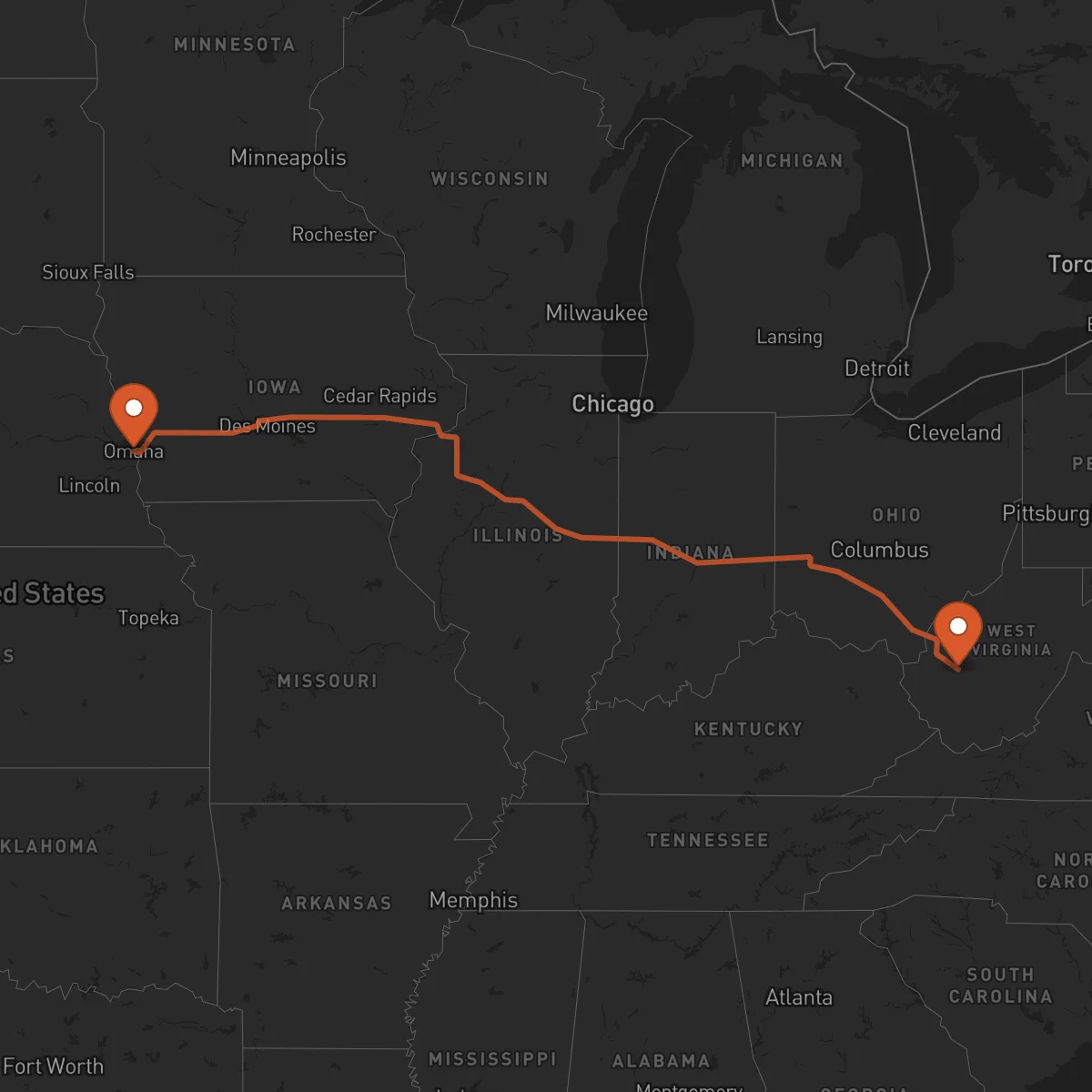 Ruta Charleston - Omaha