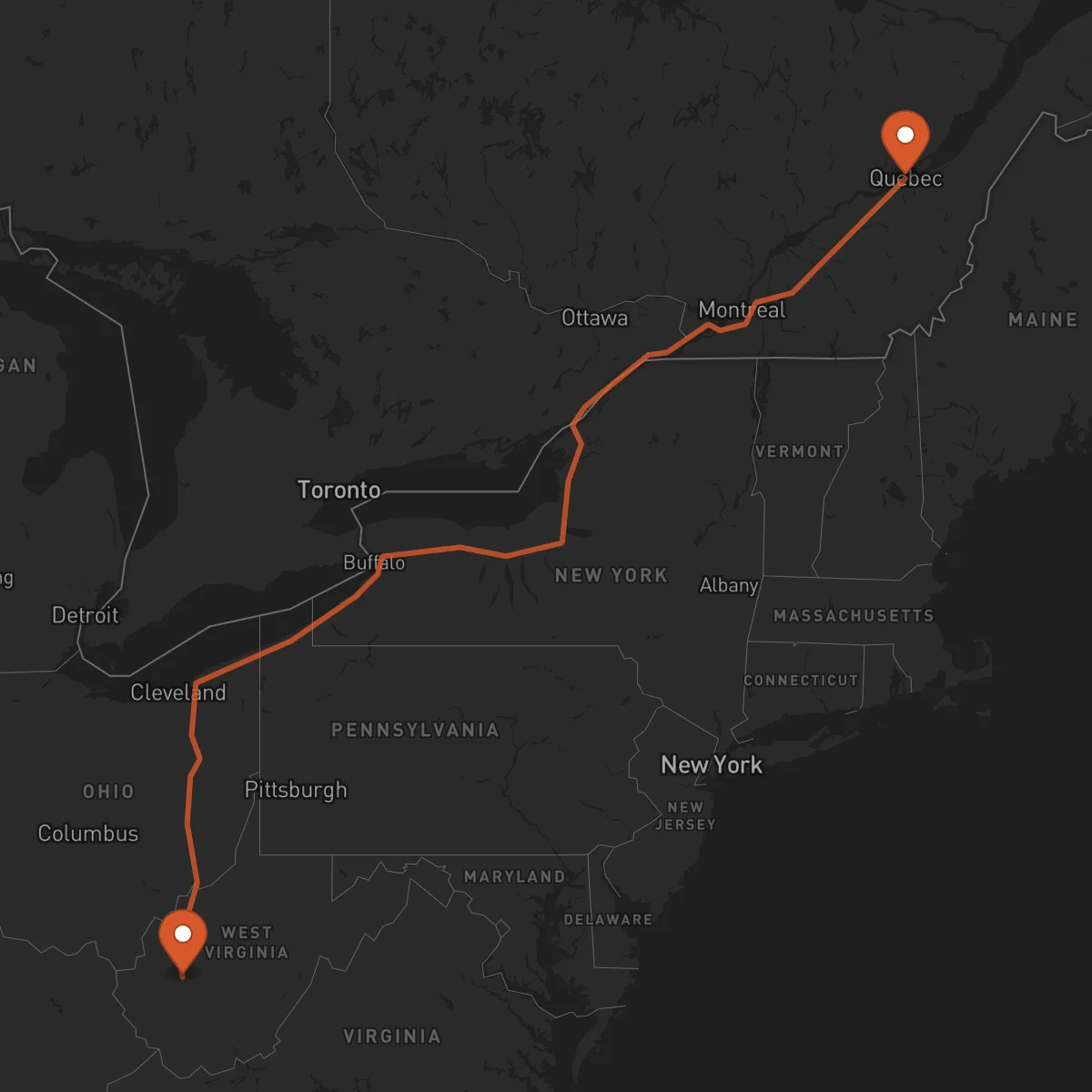 Ruta Quebec City - Charleston