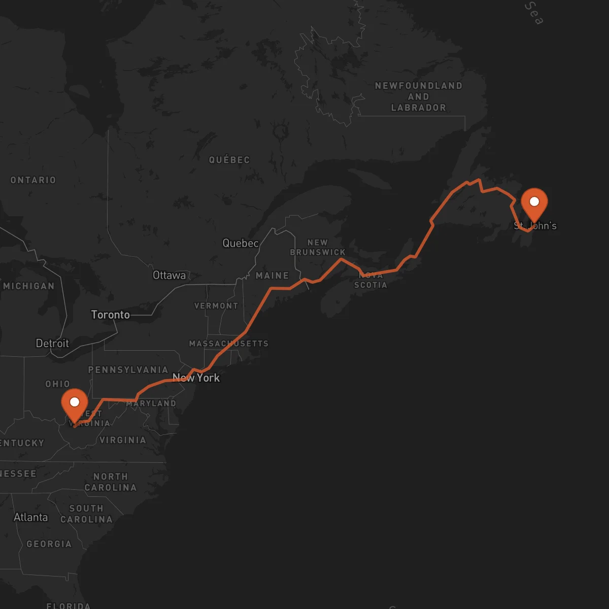 Ruta San Juan de Terranova (St. John's) - Charleston