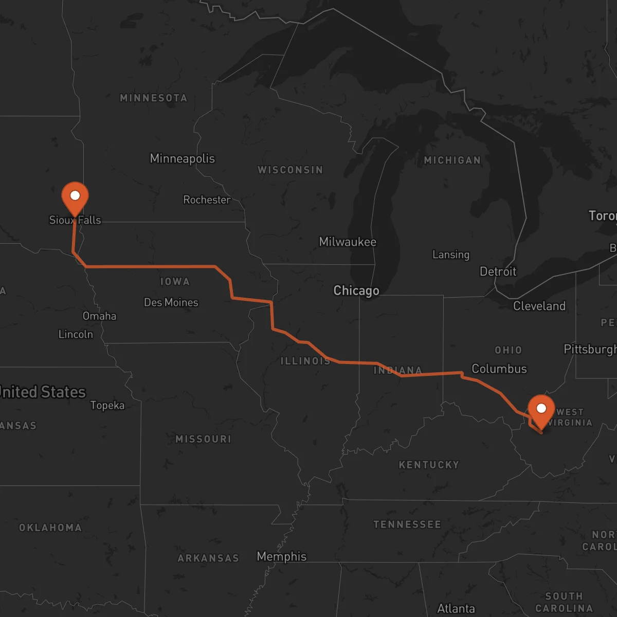 Ruta Charleston - Sioux Falls