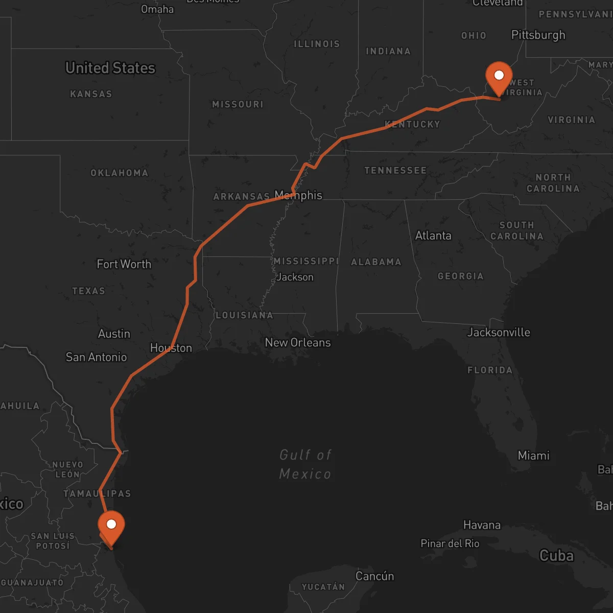 Ruta Charleston - Tampico
