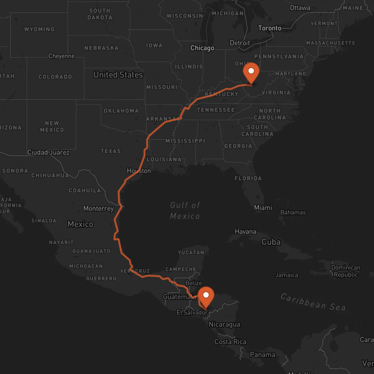 Ruta Charleston - Tégucigalpa