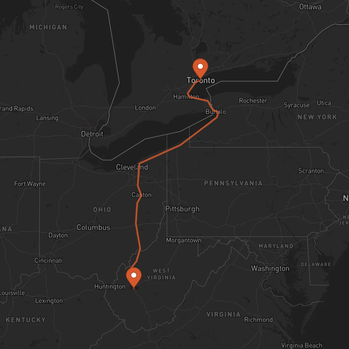 Ruta Charleston - Toronto
