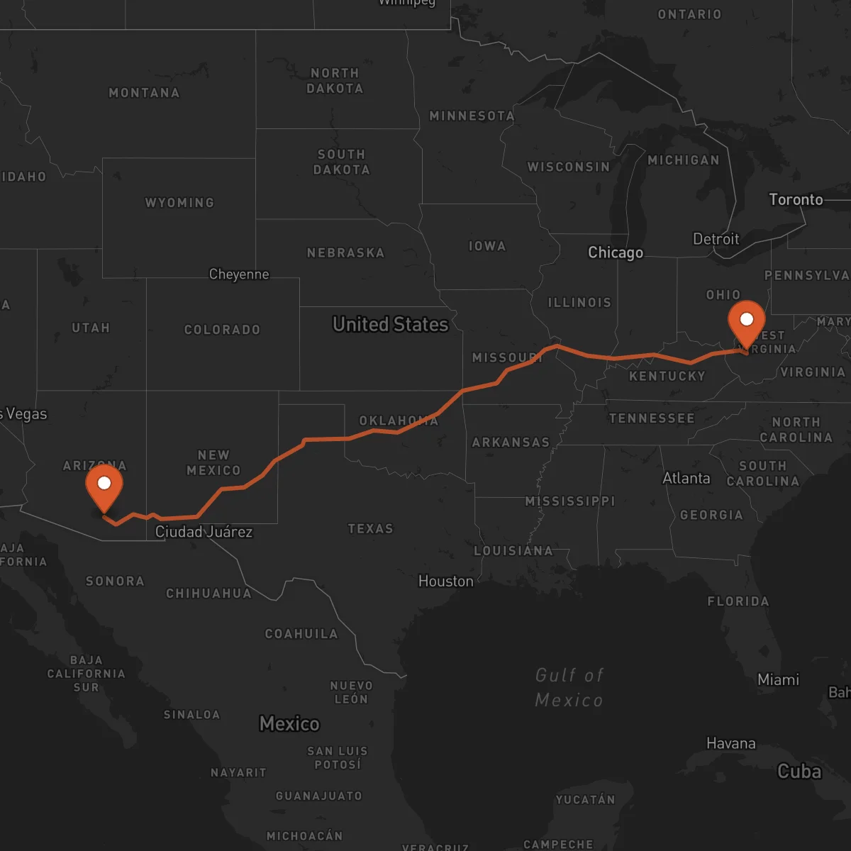 Ruta Tucson - Charleston