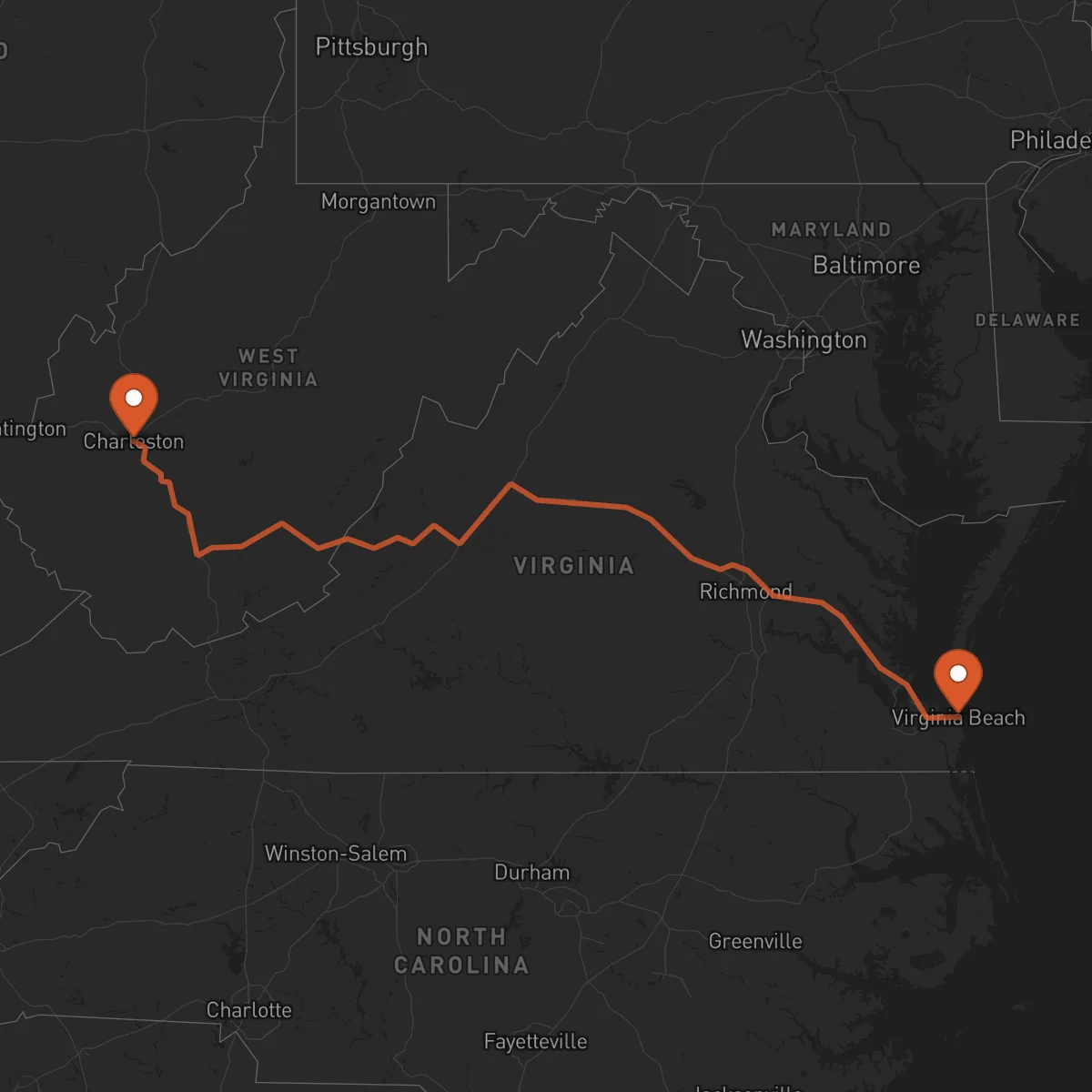 Ruta Virginia Beach - Charleston