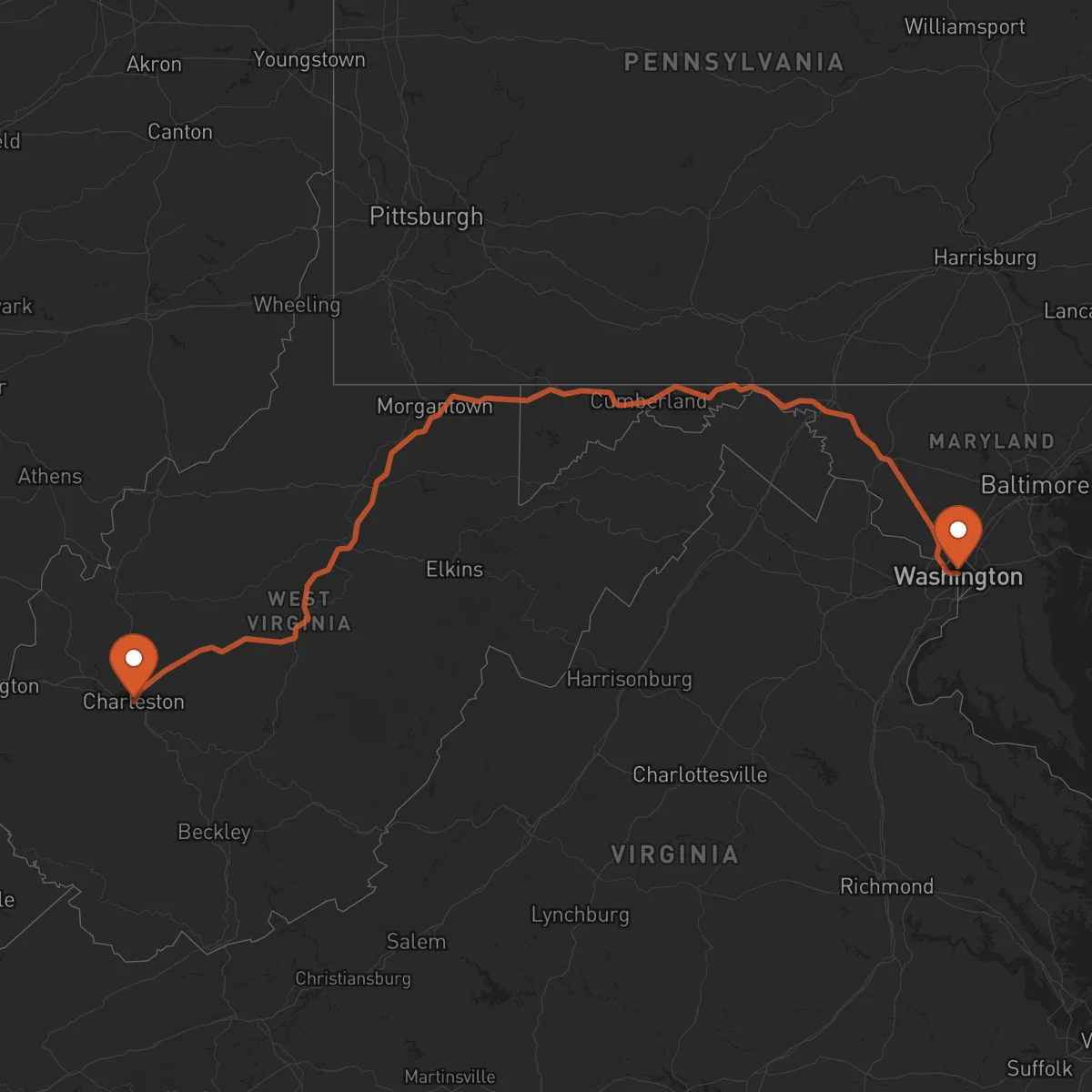 Ruta Charleston - Washington D.C.