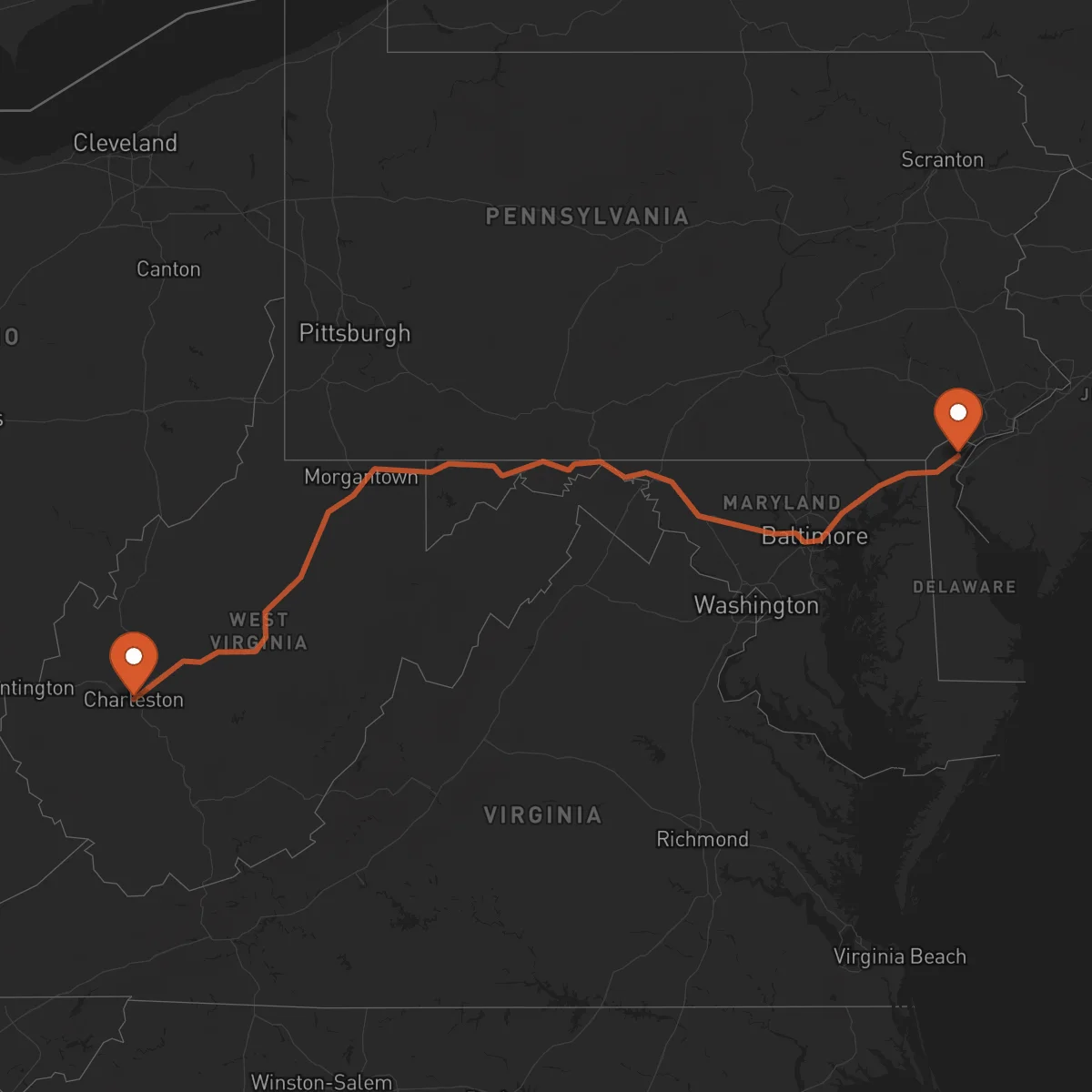 Ruta Charleston - Wilmington