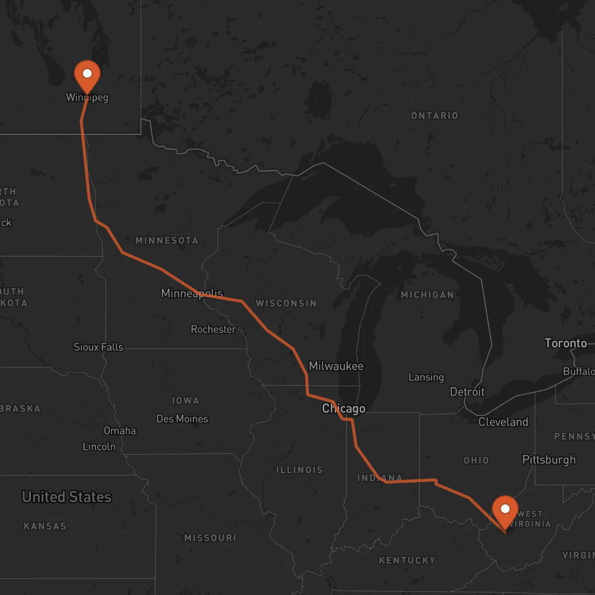Ruta Winnipeg - Charleston