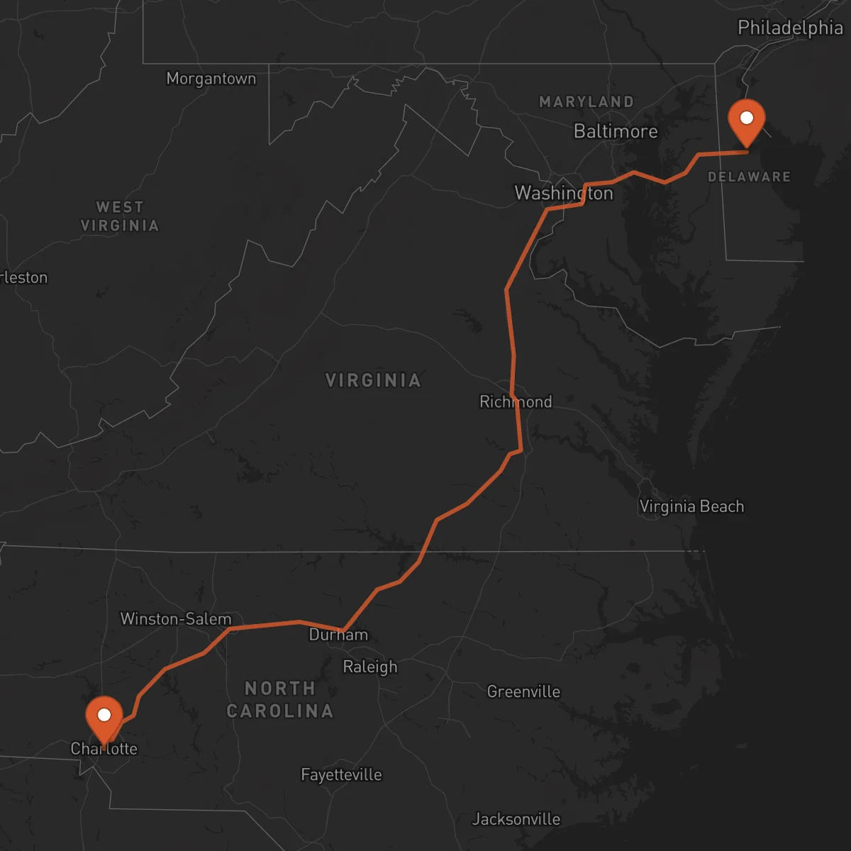 Ruta Dover - Charlotte