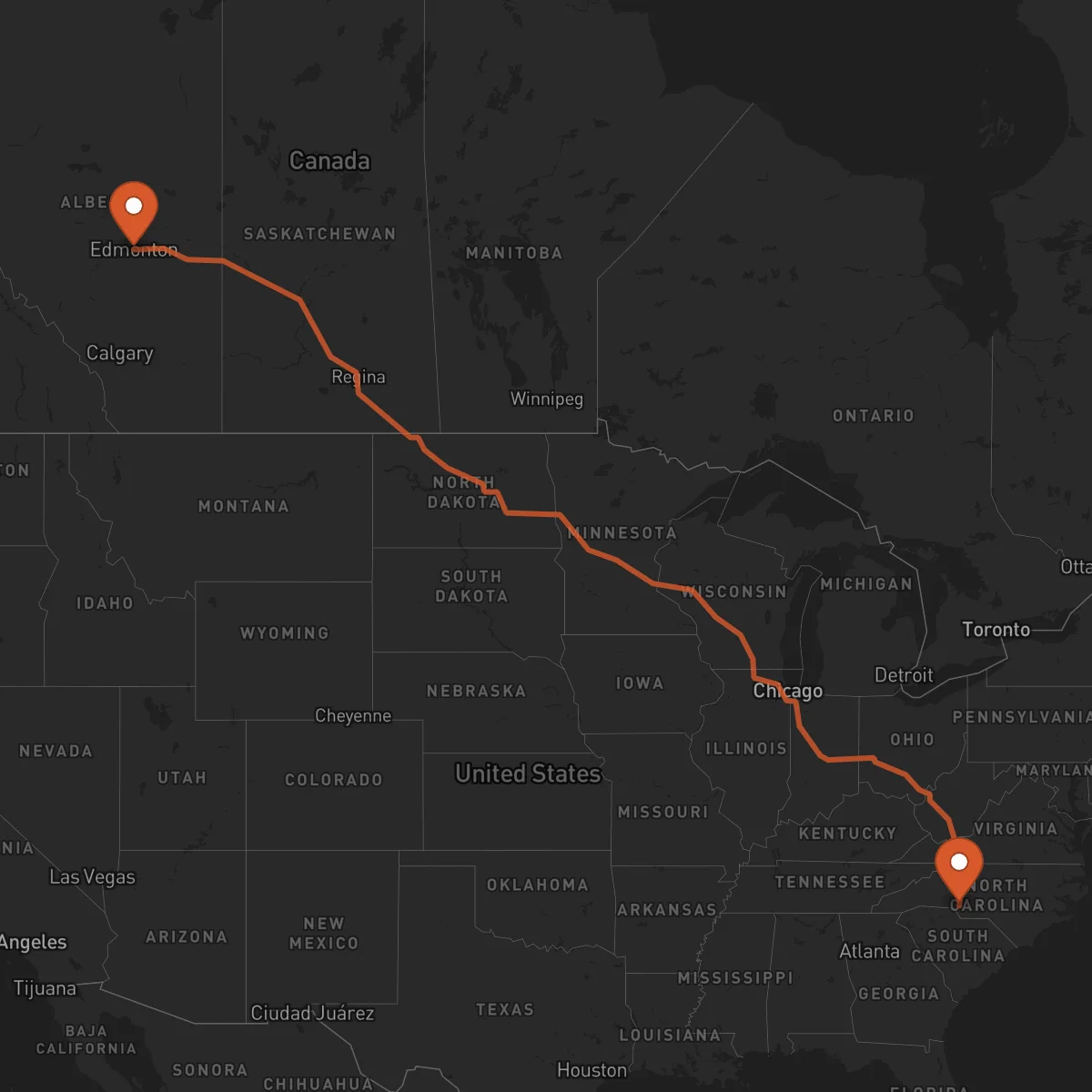 Ruta Charlotte - Edmonton