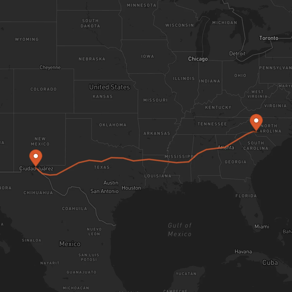 Ruta El Paso - Charlotte